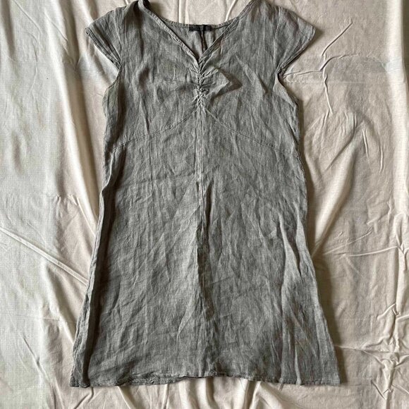 Pisache Linen Soft Grey Relaxed V-Neck Dress Summer - Picture 5 of 5